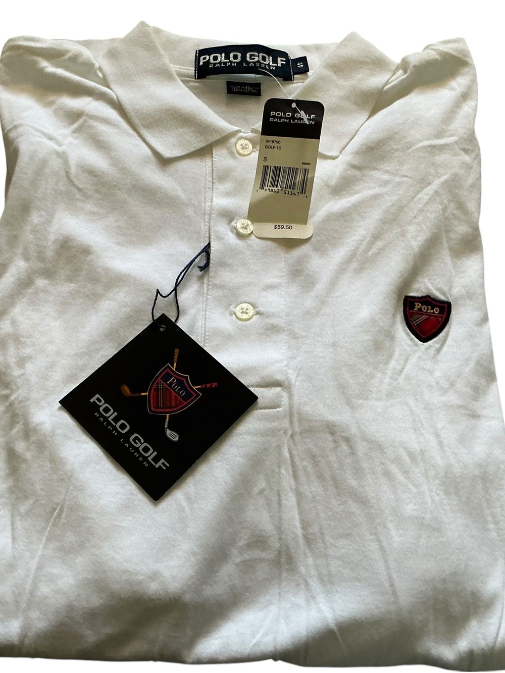 Vtg Polo golf Ralph Lauren polo shirt embroidered crest shield white size S